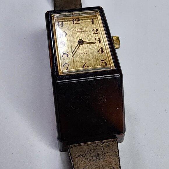 Mount Royal Watch Windup Vintage MCM Womens Brown  Acrylic Lucite Working - Picture 3 of 13